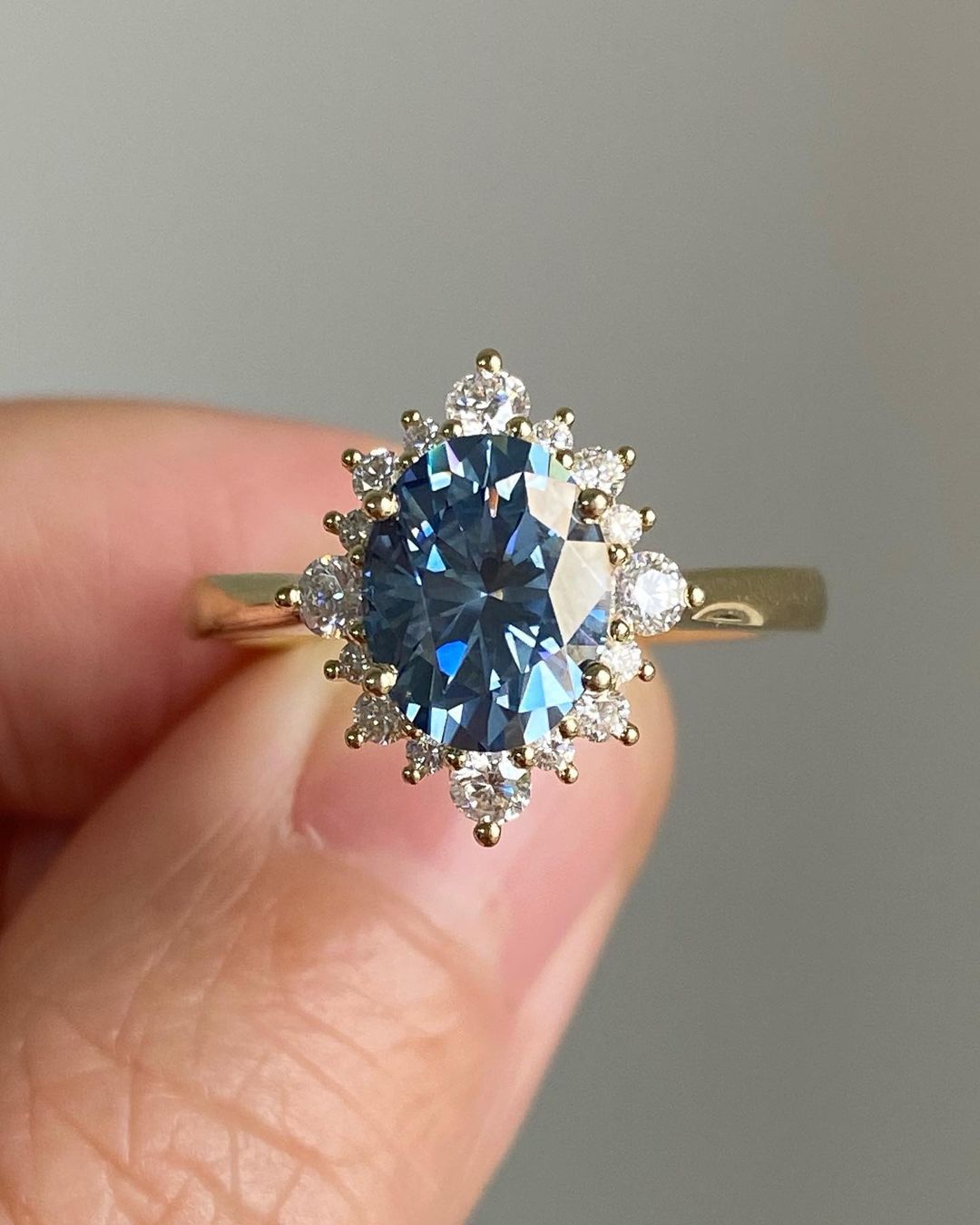 2.70Ct Blue Oval Cut Halo Ring | Proposal Ring | Minimalist Ring For Her | Delicate Solo Diamond Ring For Women