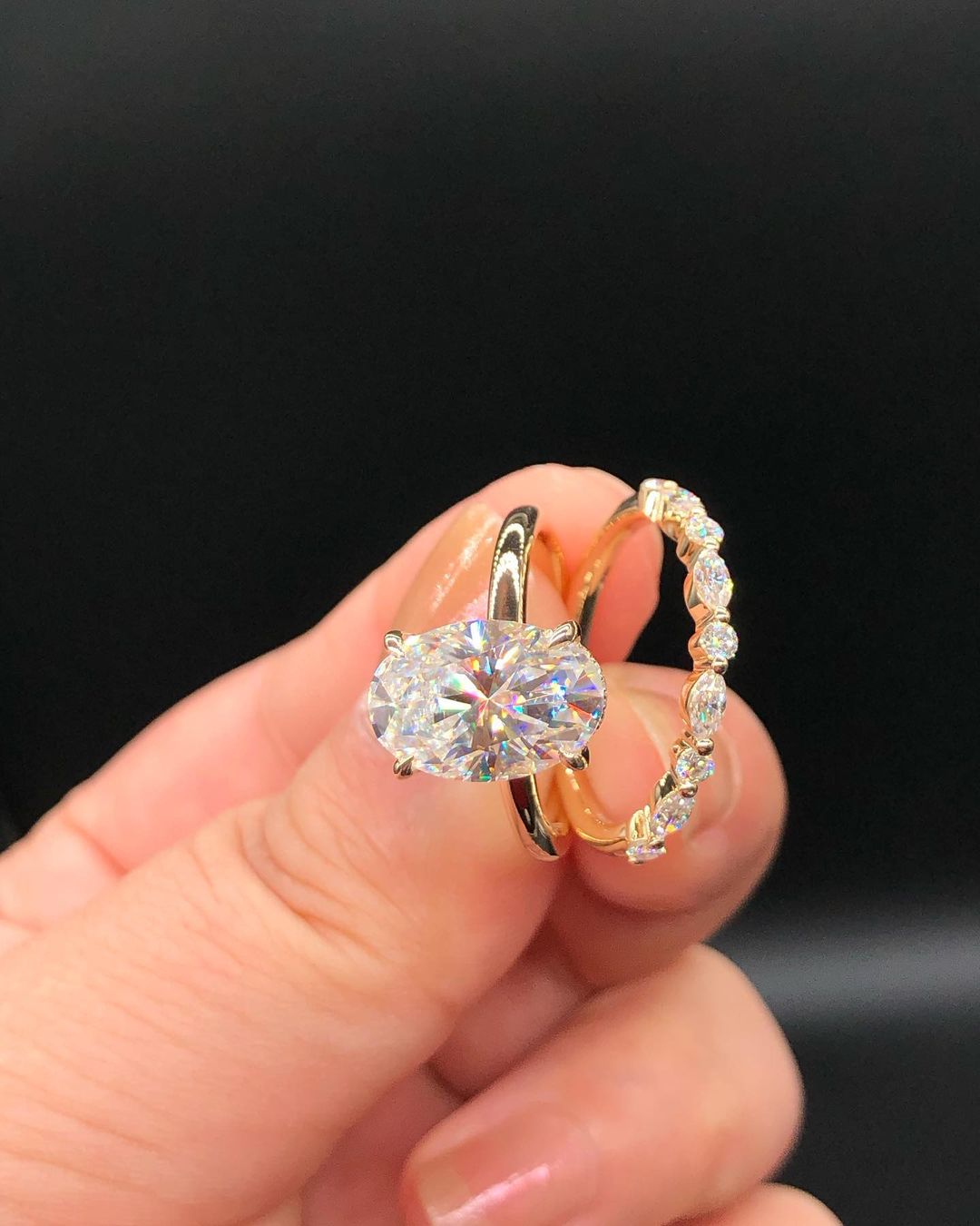 3.10Ct White Oval Cut Solitaire Ring Set | Anniversary Gift Ring Set | Surprise Gift Ring Set