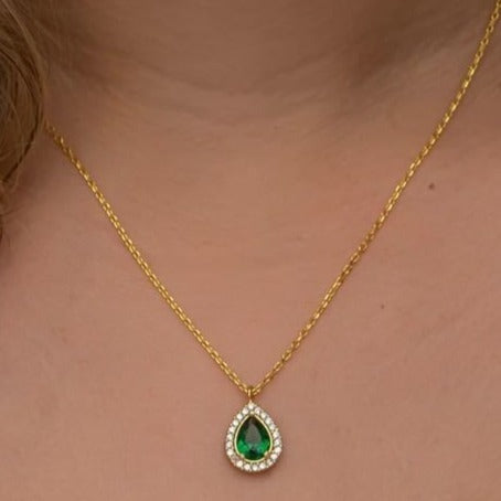 2.85Ct Green Pear Cut Bezel With Halo Pendant | Wedding Pendant For Bridal | Birthstone Pendant For Women | Luxury Jewelry