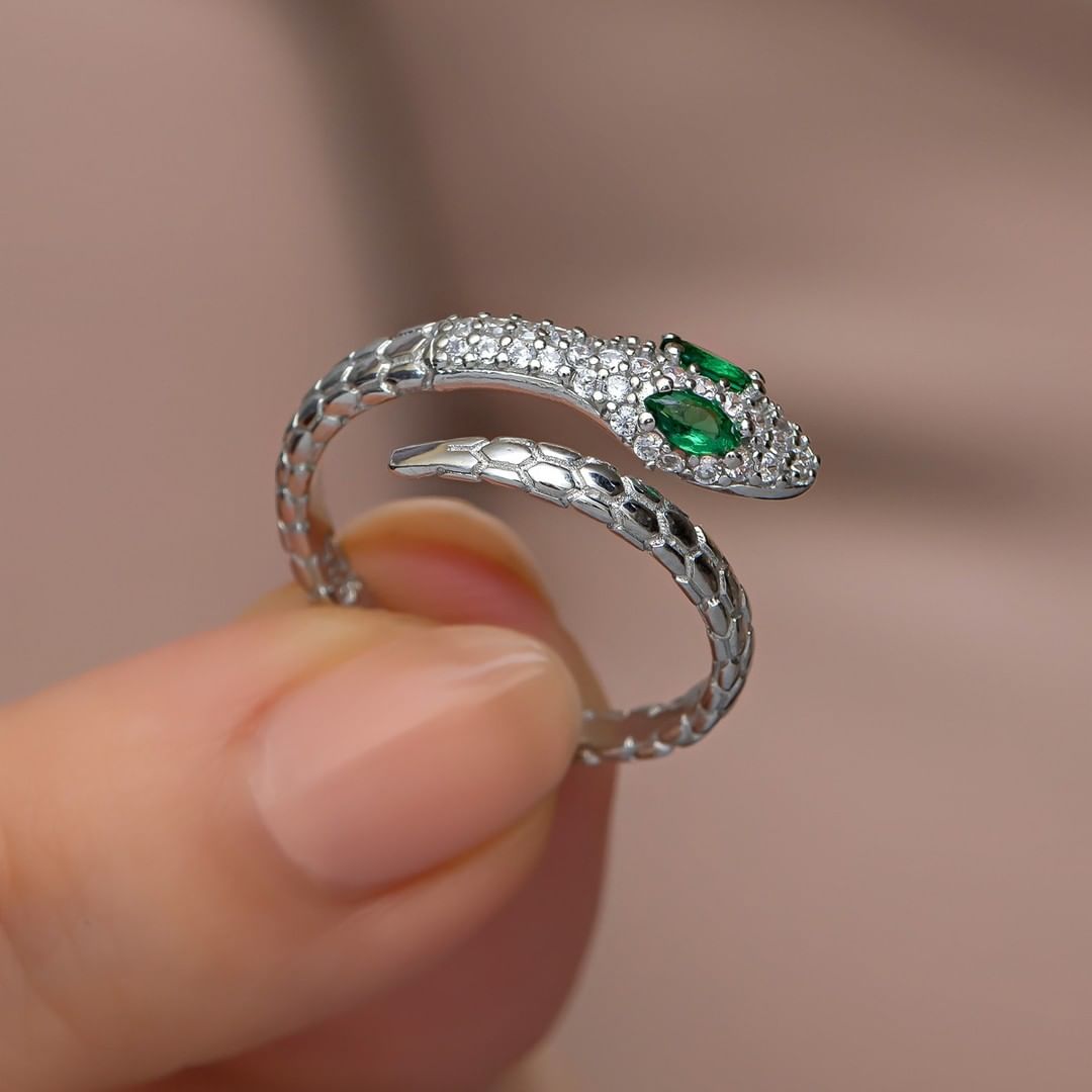 1.5Ct Green Marquise Cut Solitaire With Cluster Snake Ring | Bypass Ring For Women | Classic Design Ring For Her | Personalized Gift