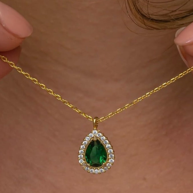 2.85Ct Green Pear Cut Bezel With Halo Pendant | Wedding Pendant For Bridal | Birthstone Pendant For Women | Luxury Jewelry