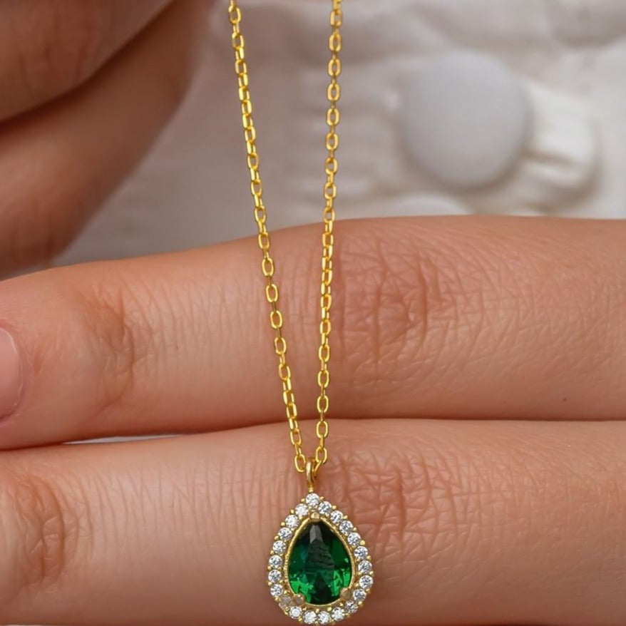 2.85Ct Green Pear Cut Bezel With Halo Pendant | Wedding Pendant For Bridal | Birthstone Pendant For Women | Luxury Jewelry
