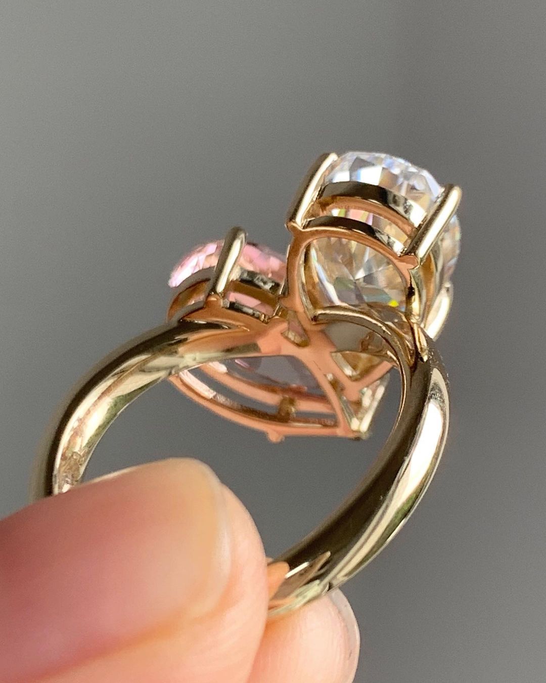 3.20Ct White And Light Pink Pear Cut Two Stone Ring | Toi Et Moi Ring | Engagement Ring