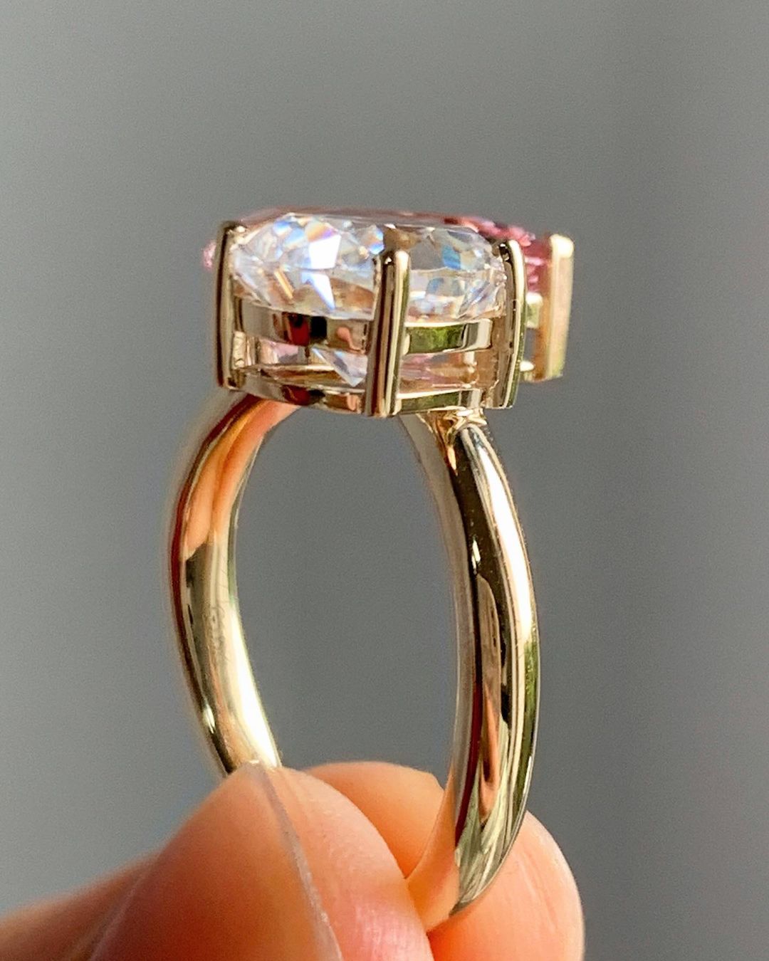 3.20Ct White And Light Pink Pear Cut Two Stone Ring | Toi Et Moi Ring | Engagement Ring