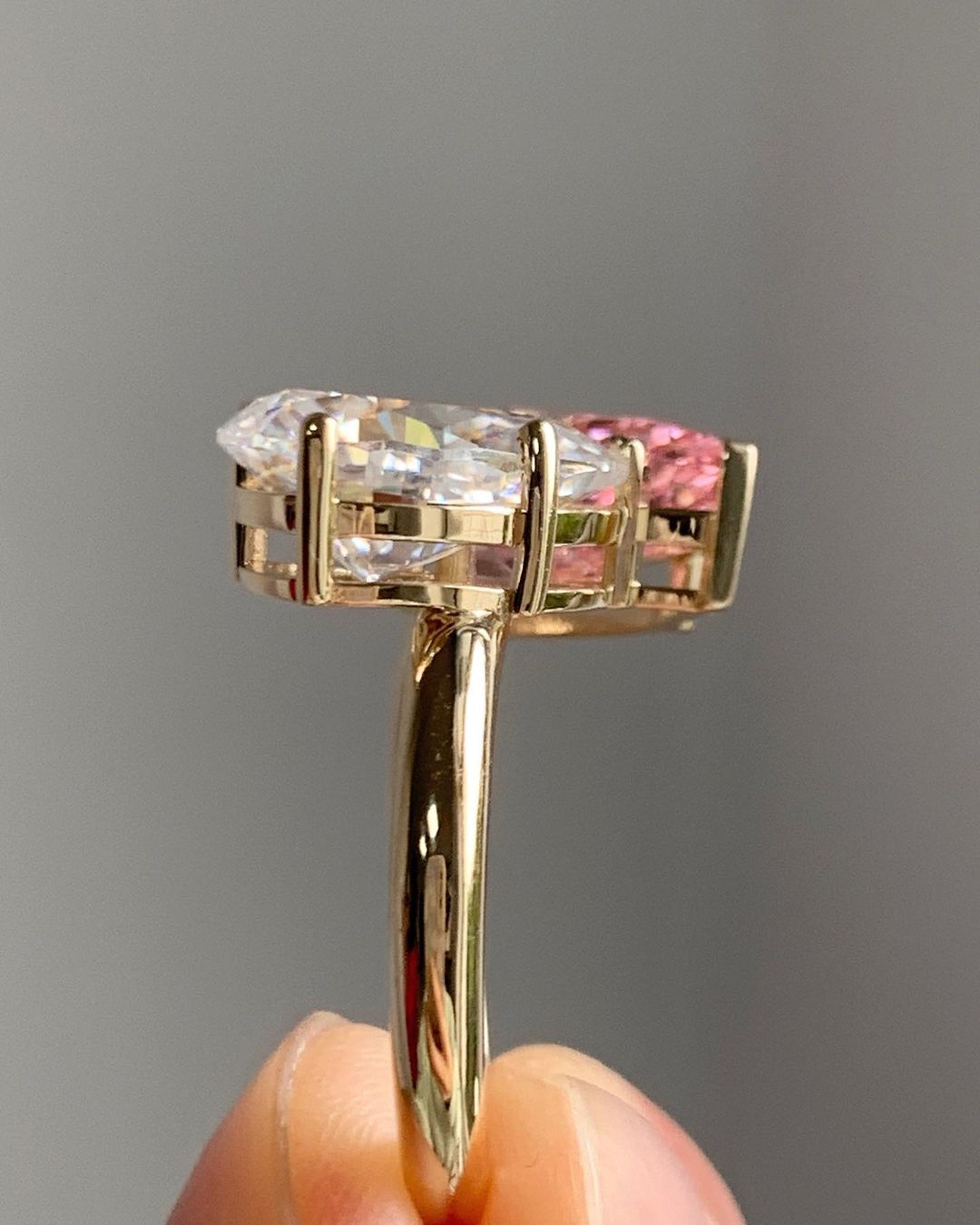 3.20Ct White And Light Pink Pear Cut Two Stone Ring | Toi Et Moi Ring | Engagement Ring