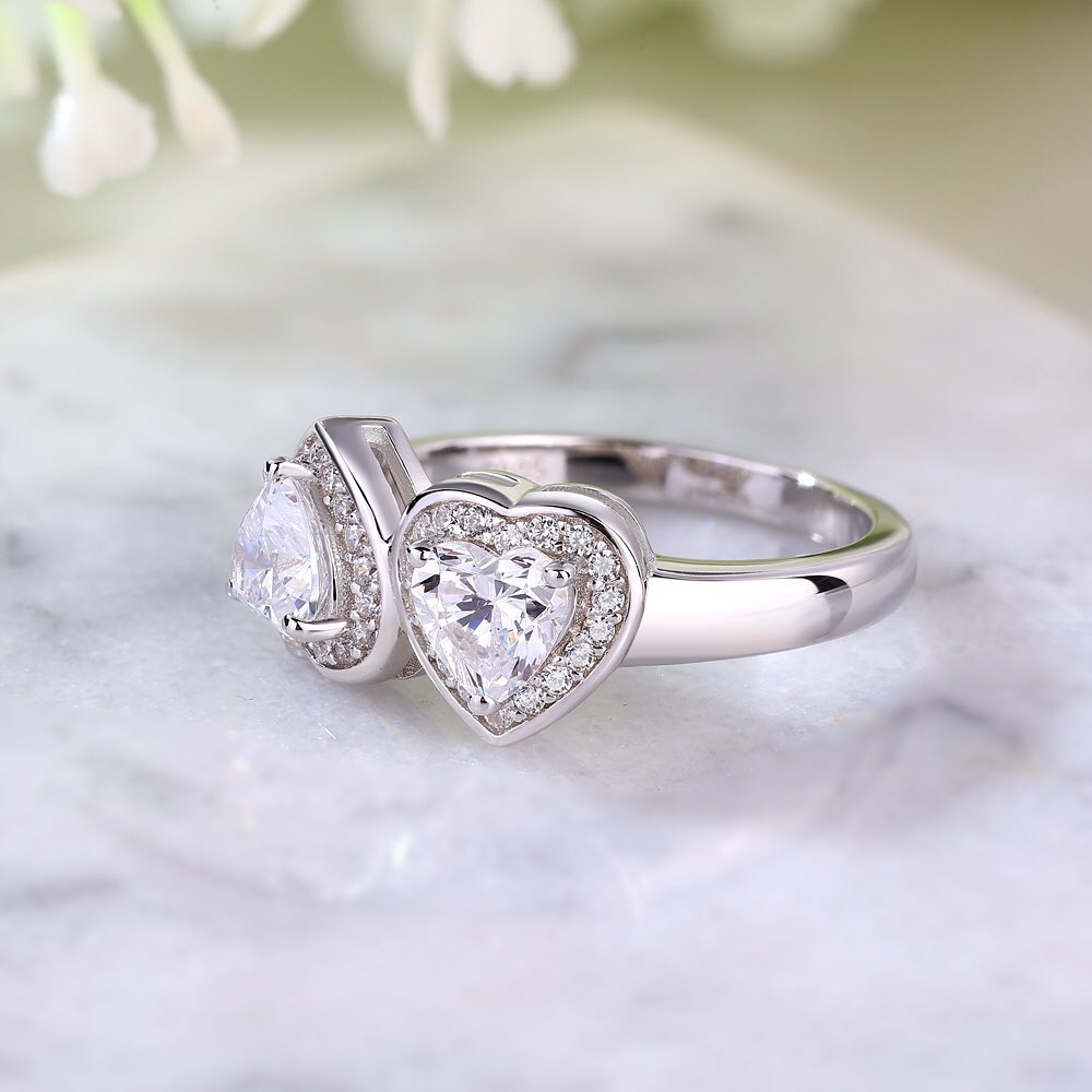 2.80Ct Heart Cut Halo And Two Stone Ring | Toi Et Moi Ring | Engagement Ring For Women