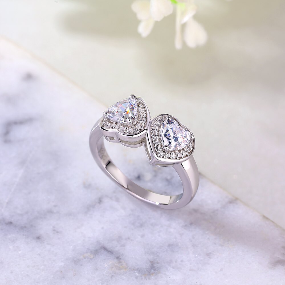 2.80Ct Heart Cut Halo And Two Stone Ring | Toi Et Moi Ring | Engagement Ring For Women