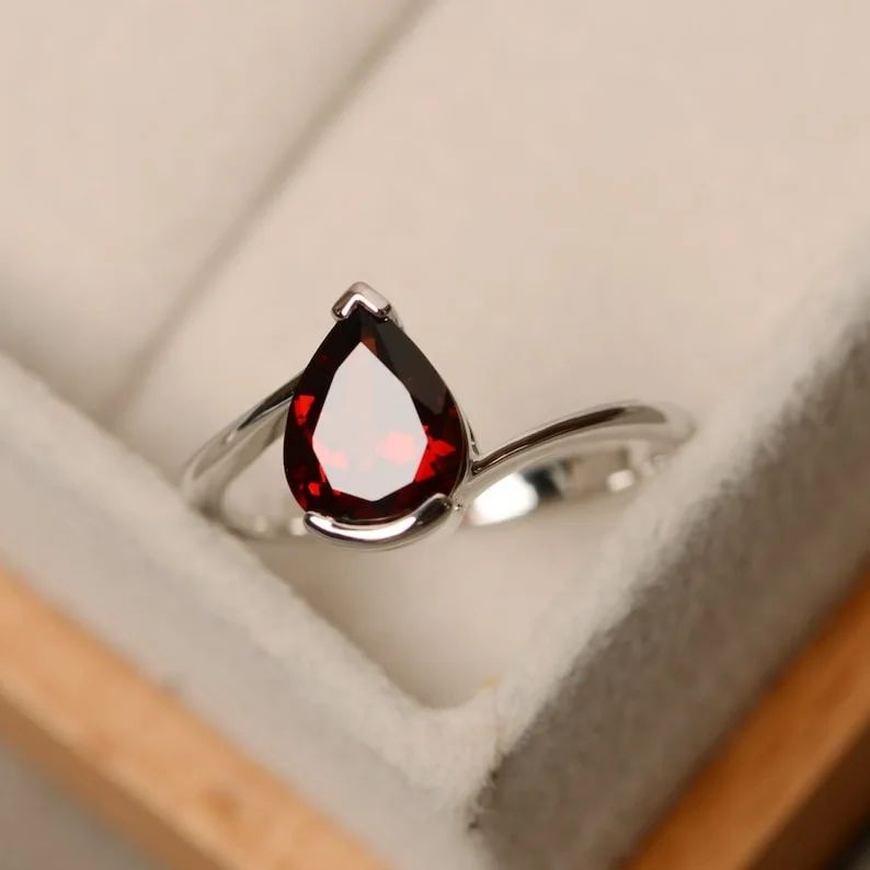 2.6Ct Red Pear Cut Tension Ring | Promise Ring For Wife | Thank You Gift Ring | Delicate Solo Diamond Ring
