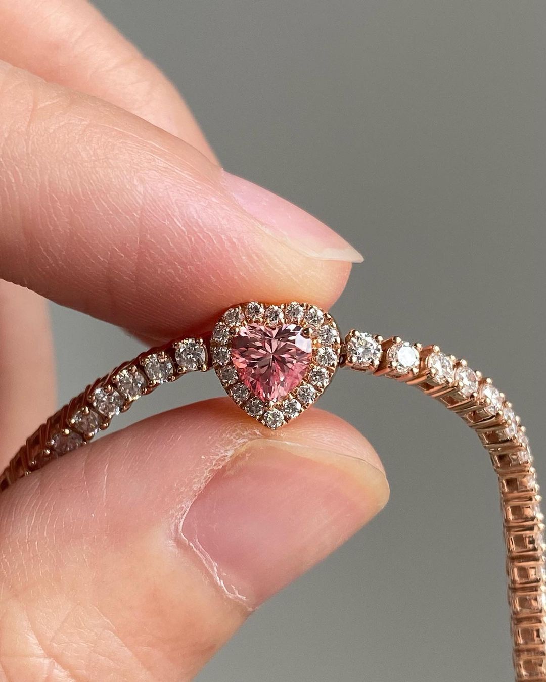 Pink Heart Brilliant Cut Moissanite Diamond Tennis Bracelet For Women | Halo Tennis Bracelet | Engagement Promise Gift Bracelet