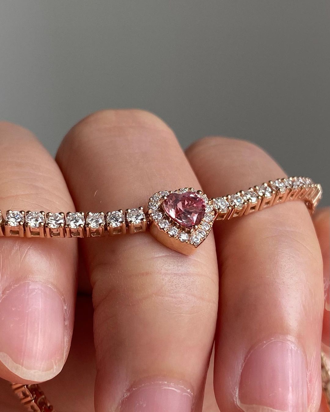 Pink Heart Brilliant Cut Moissanite Diamond Tennis Bracelet For Women | Halo Tennis Bracelet | Engagement Promise Gift Bracelet
