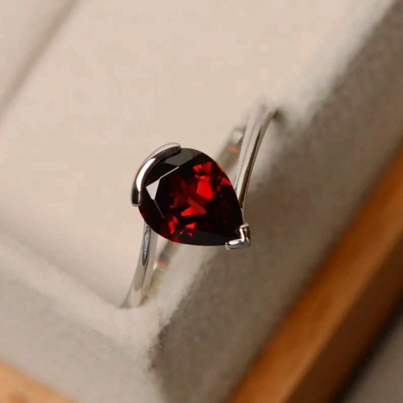2.6Ct Red Pear Cut Tension Ring | Promise Ring For Wife | Thank You Gift Ring | Delicate Solo Diamond Ring