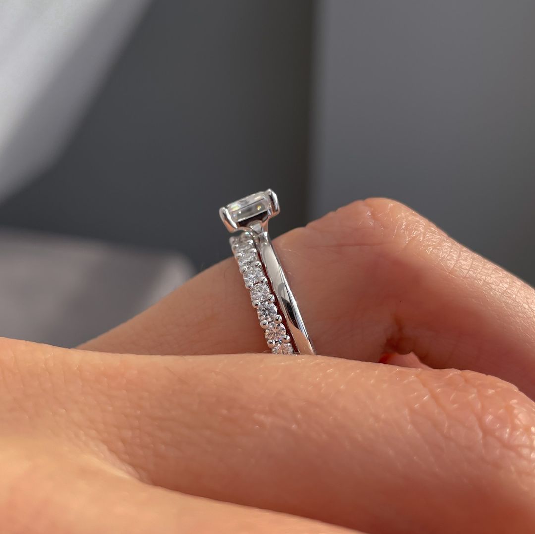 2.4Ct White Emerald Cut Solitaire Ring Set | Engagement Ring Set | Forever One Ring Set | Bridal Jewelry