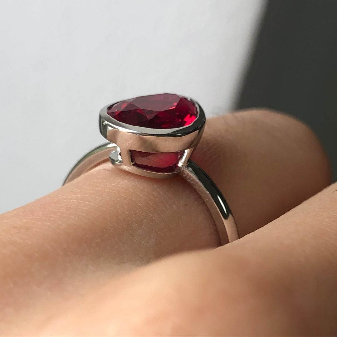 2.70Ct Red Pear Cut Bezel Ring | Daily Wear Ring For Women | Birth Stone Ring | Simple Ring | Classic Ring