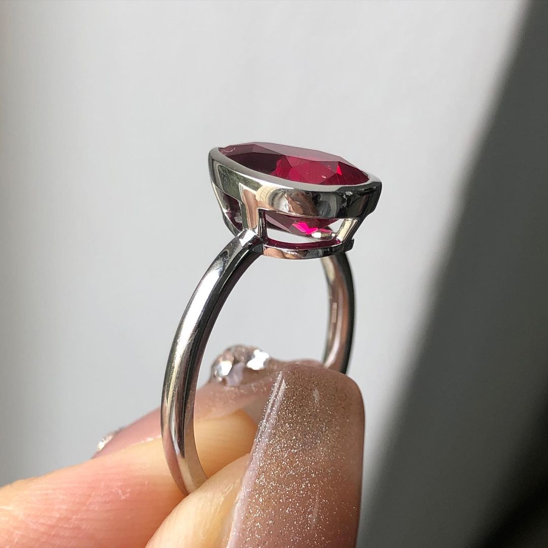 2.70Ct Red Pear Cut Bezel Ring | Daily Wear Ring For Women | Birth Stone Ring | Simple Ring | Classic Ring
