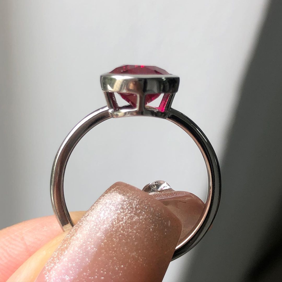 2.70Ct Red Pear Cut Bezel Ring | Daily Wear Ring For Women | Birth Stone Ring | Simple Ring | Classic Ring