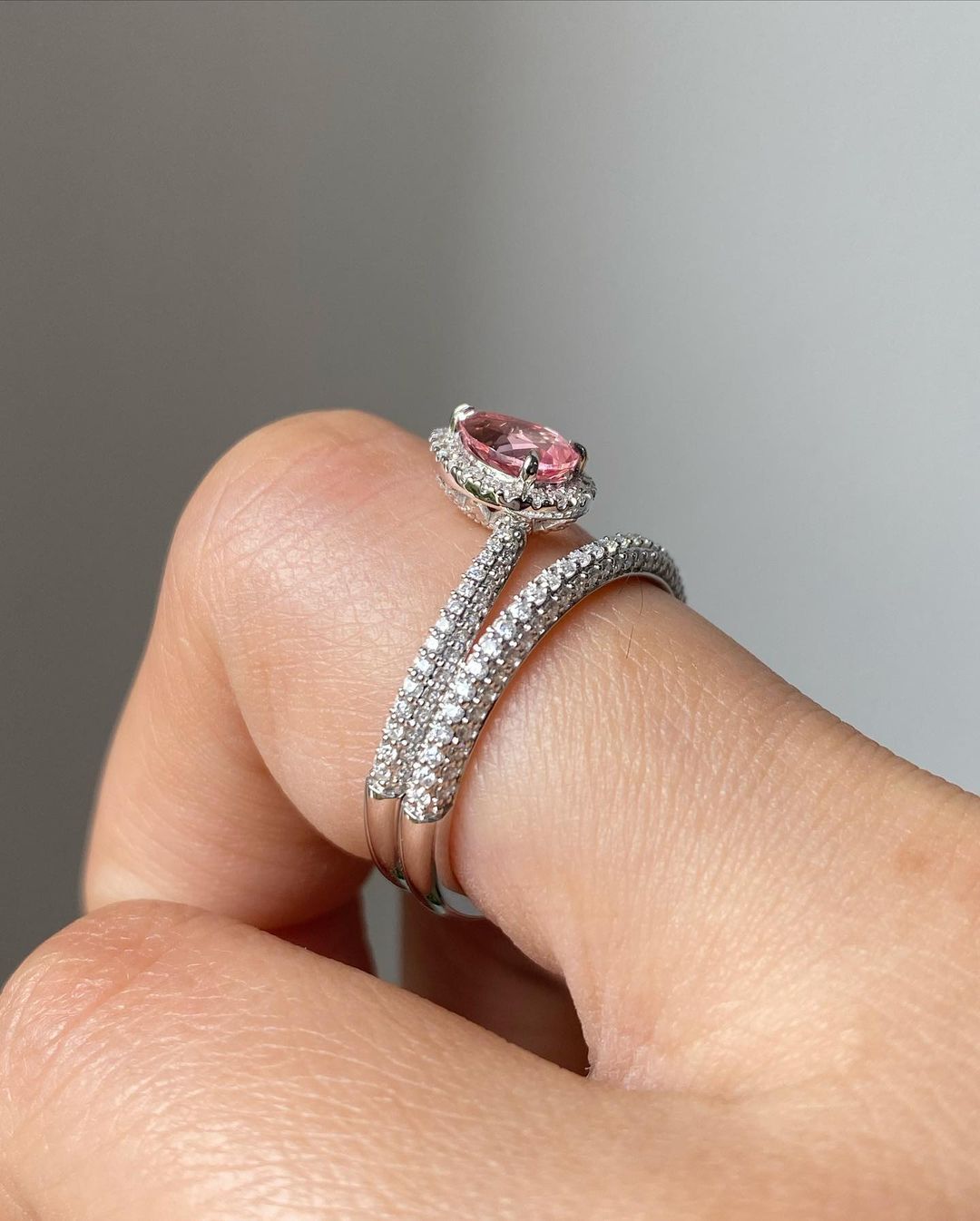 2.77Ct Light Pink Pear Cut Halo Ring Set | Special Occasion Ring Set | Luxury Jewelry