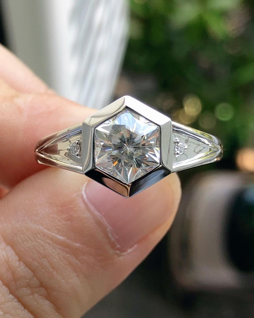 2.70Ct White Hexagon Cut Bezel Ring | Statement Ring | Delicate Solo Diamond Ring