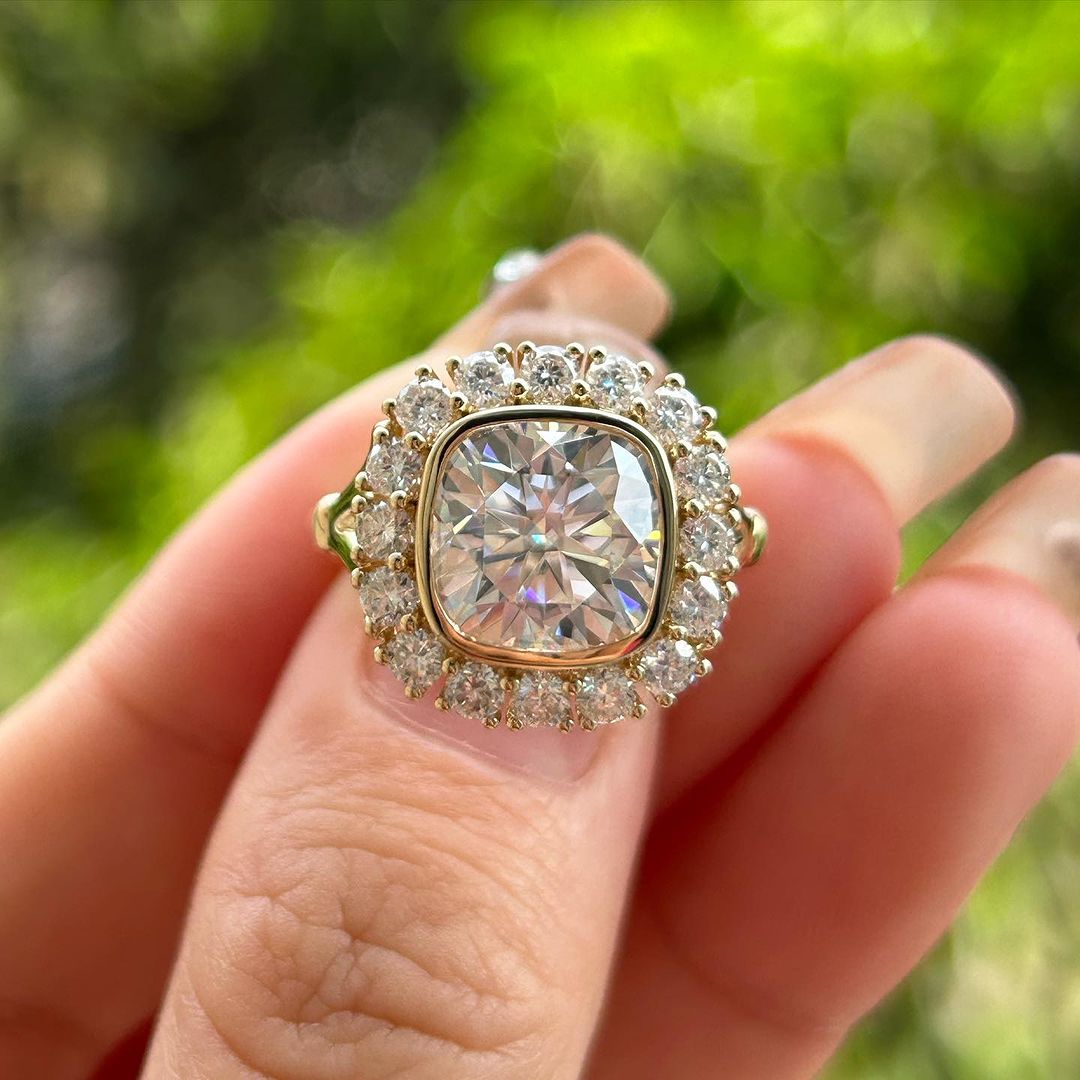 3.50Ct White Cushion Cut Bezel With Halo Ring | Party Wear Ring For Her | Fashion Jewelry