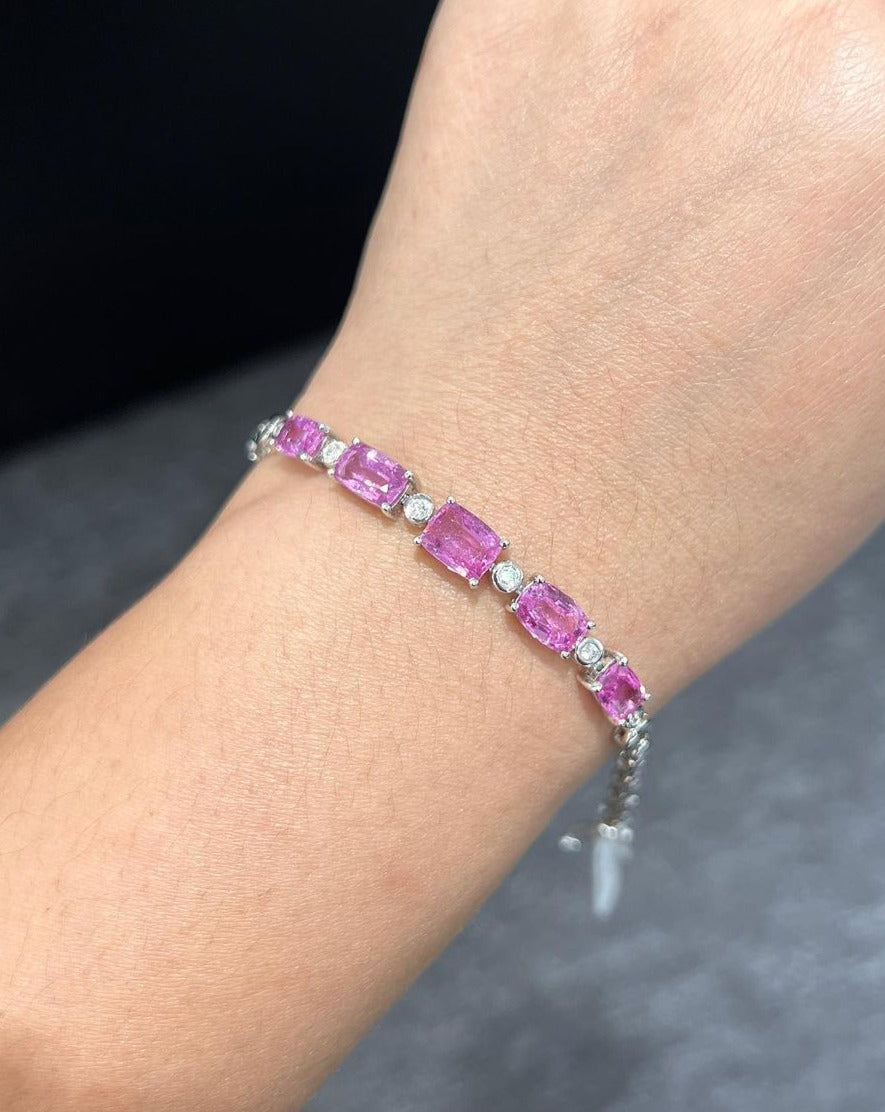 Pink Cushion Brilliant Cut Signity Diamond Solitaire Bracelet | Anniversary Gift Jewelry Bracelet For Wife | Special Occasion Bracelet For Women