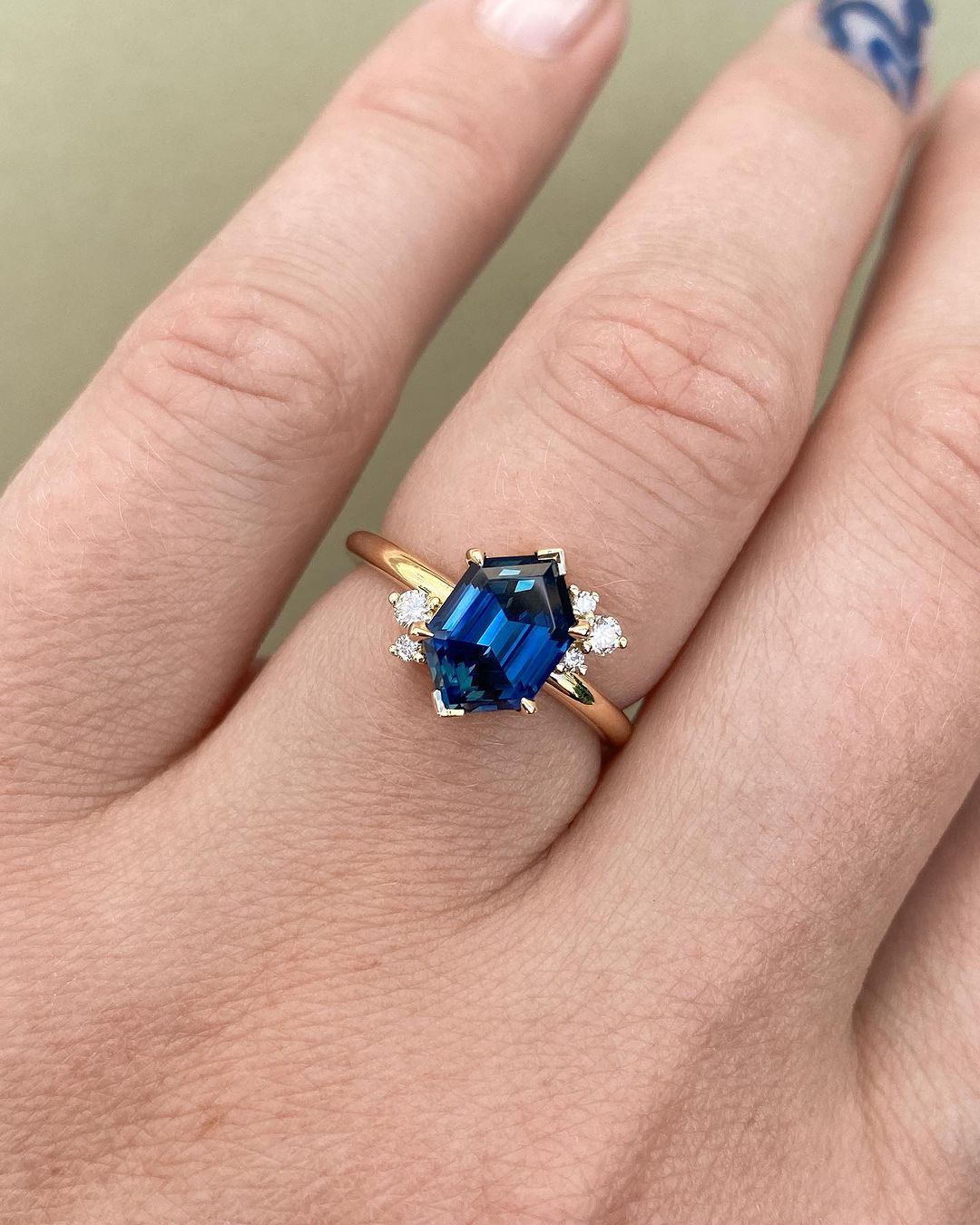 3.1CT Blue Hexagon Cut Solitaire Ring | Wedding Ring For Bridal | Beautiful Ring | Fashionable Ring