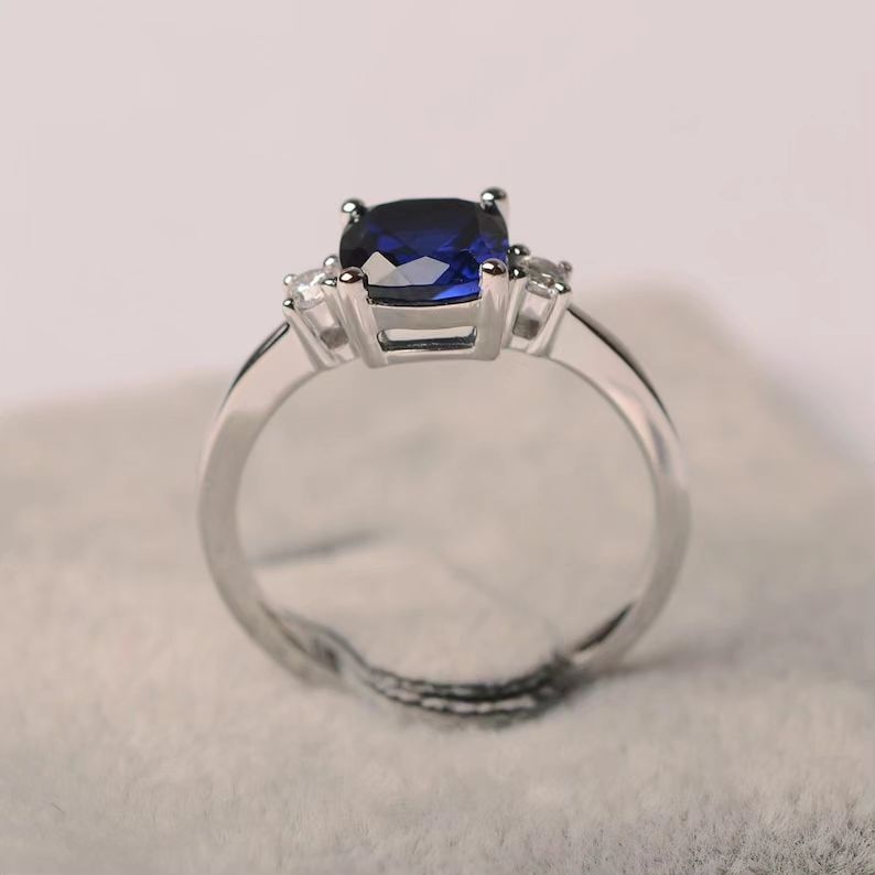 2.8Ct Blue Cushion Cut Three Stone Ring | Bridal Ring | Statement Ring | Timeless Design