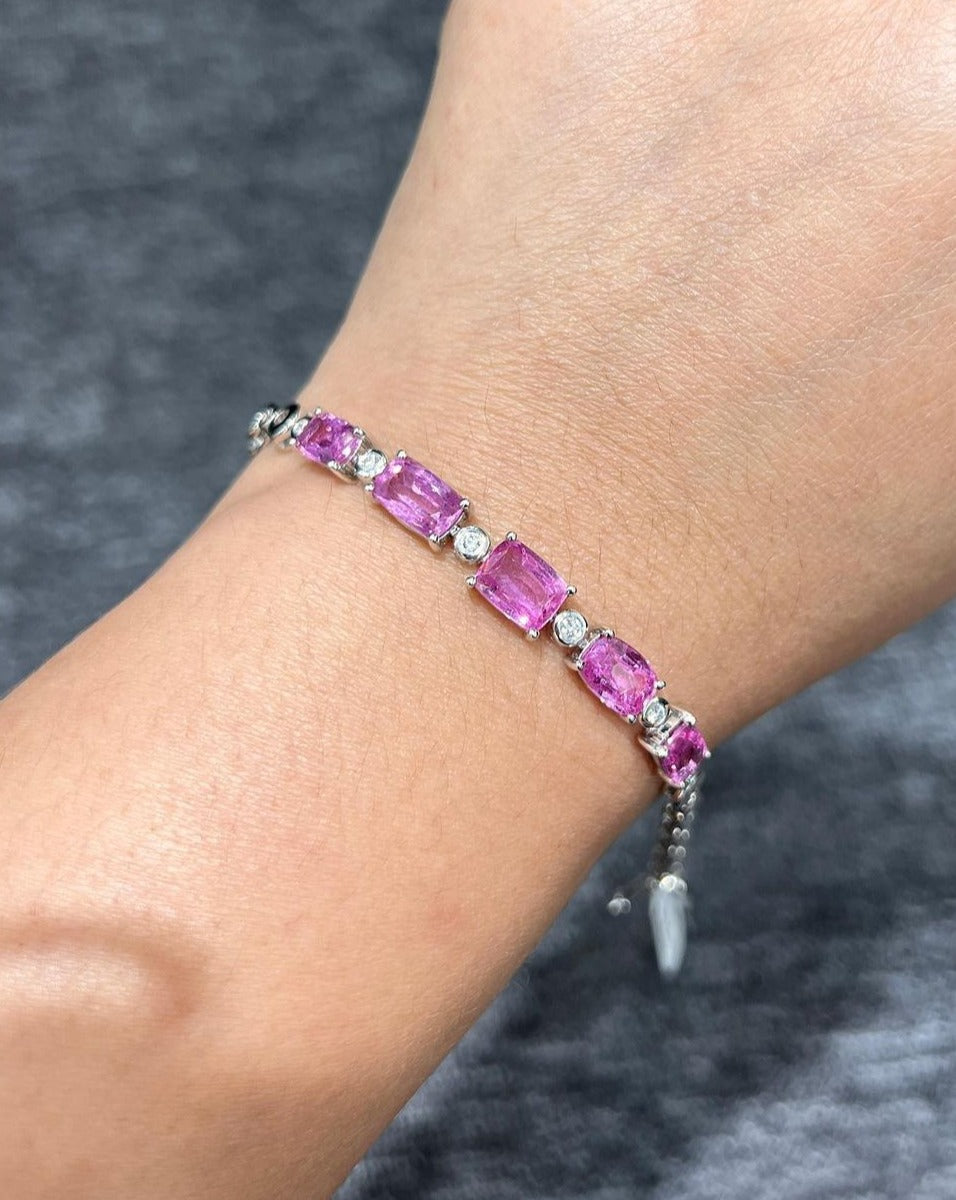 Pink Cushion Brilliant Cut Signity Diamond Solitaire Bracelet | Anniversary Gift Jewelry Bracelet For Wife | Special Occasion Bracelet For Women