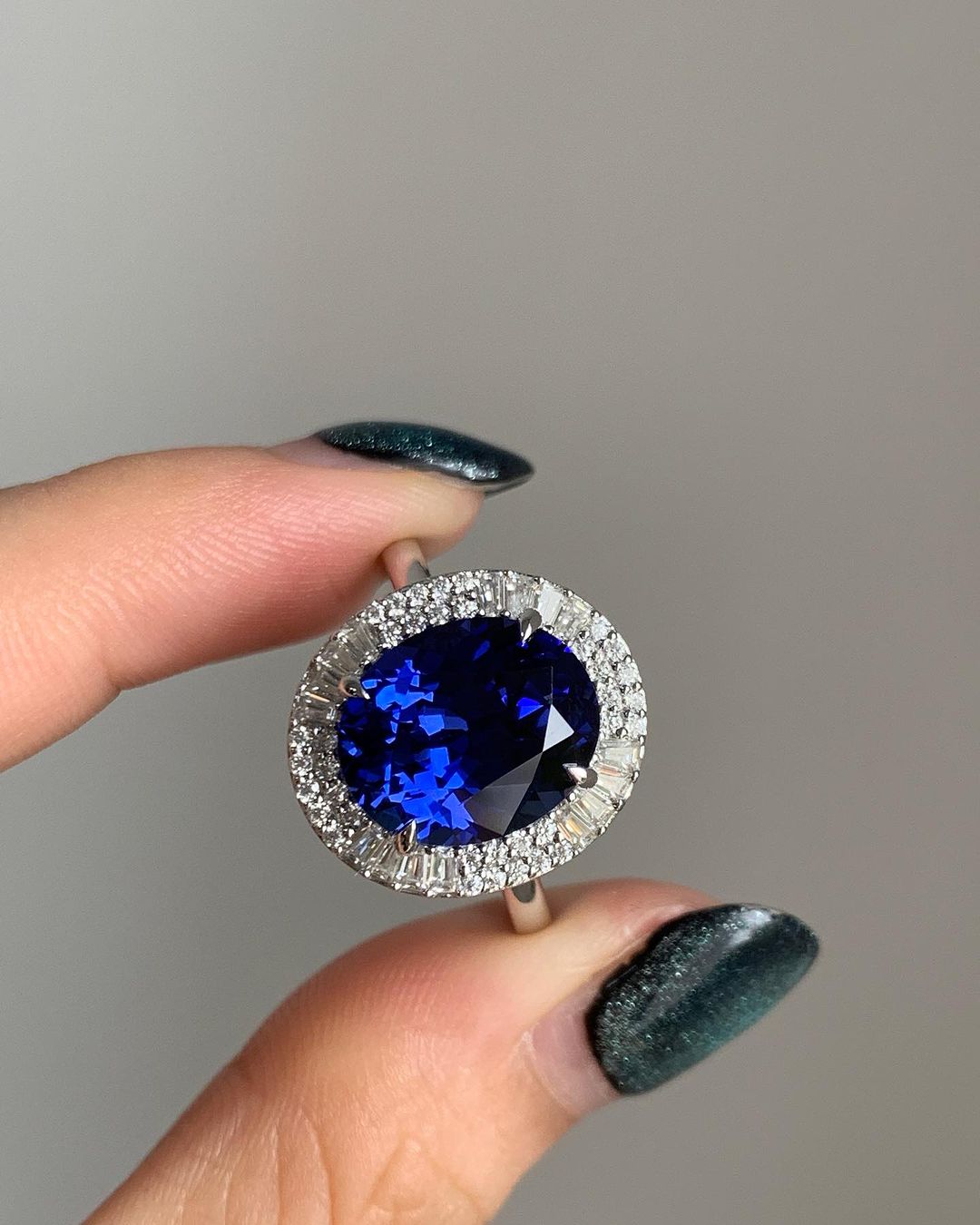 3.30Ct Blue Oval Cut Double Halo Ring | Party Wear Ring | Delicate Ring For Women