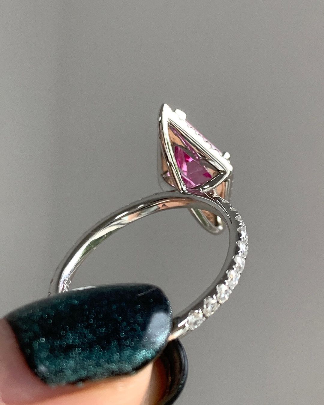 2.85Ct Pink Lozenge Cut Halo Ring | Anniversary Gift Ring For Wife | Glamorous Ring