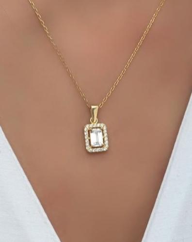 2.80Ct White Emerald Cut Solitaire With Halo Pendant | Engagement Pendant For Fiancée | Birthstone Ring