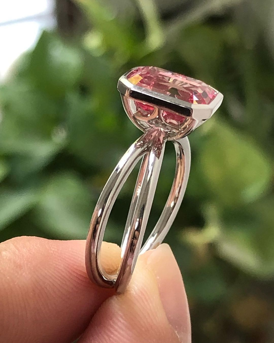 3.10Ct Pink Emerald Cut Bezel Ring | Party Wear Ring | Delicate Solo Diamond Ring