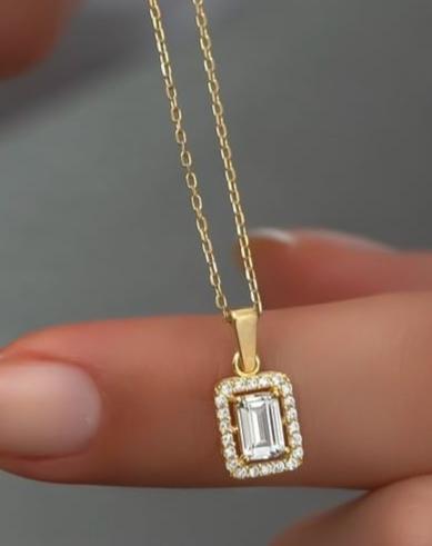 2.80Ct White Emerald Cut Solitaire With Halo Pendant | Engagement Pendant For Fiancée | Birthstone Ring