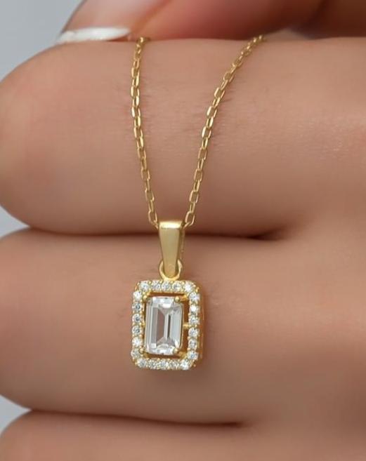 2.80Ct White Emerald Cut Solitaire With Halo Pendant | Engagement Pendant For Fiancée | Birthstone Ring