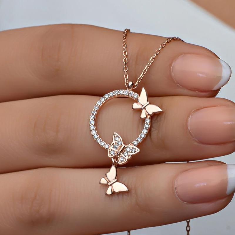 Flying Love Butterflies Shape 2.50Ct White Round Cut Prong Pendant | Surprise Gift Pendant | Thank You Gift Pendant | Everyday Elegance Pendant
