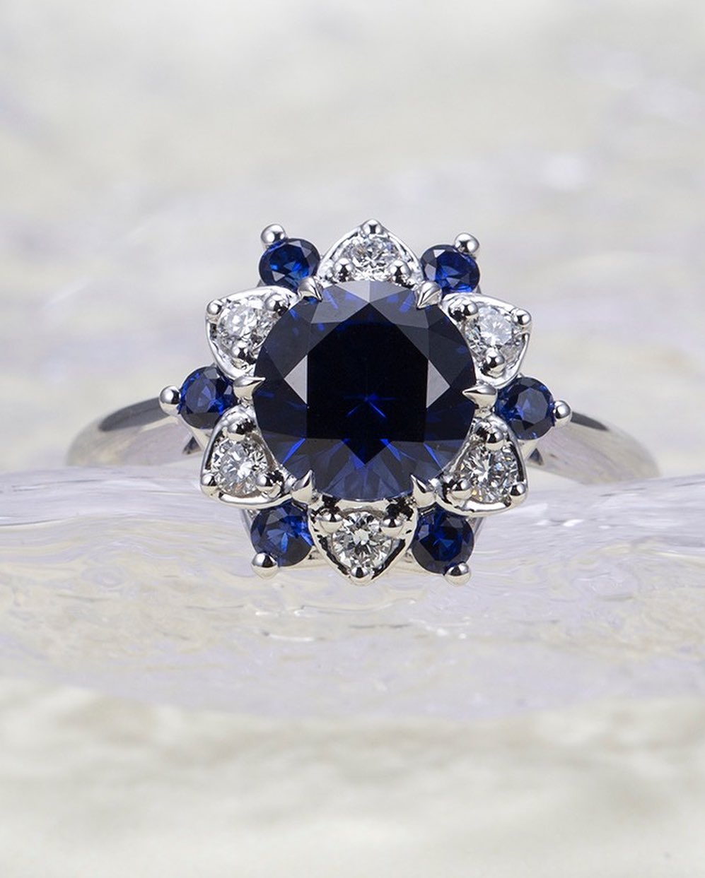 2.2Ct Blue Round Cut Halo Ring | Party Wear Ring | Occasion Ring | Gift For Women