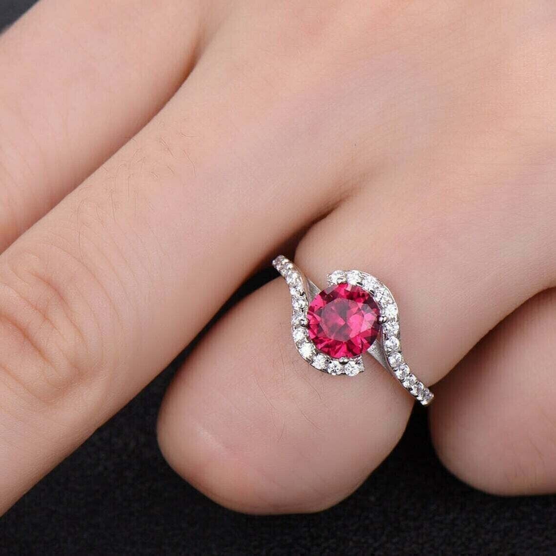 2.77Ct Red Round Cut Tension Ring | Birthday Gift Ring For Women | Jewelry Collection