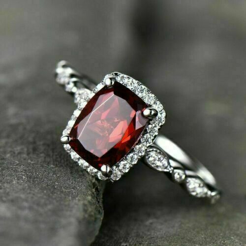 3.10Ct Red Cushion Cut Halo Ring Set | Wedding Ring Set For Bridal | Minimalist Ring Set