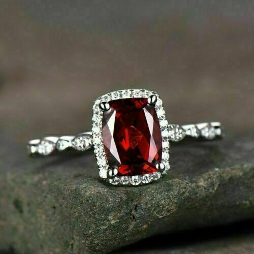3.10Ct Red Cushion Cut Halo Ring Set | Wedding Ring Set For Bridal | Minimalist Ring Set