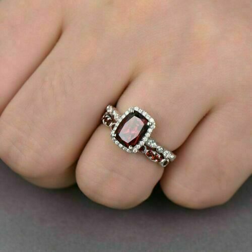 3.10Ct Red Cushion Cut Halo Ring Set | Wedding Ring Set For Bridal | Minimalist Ring Set
