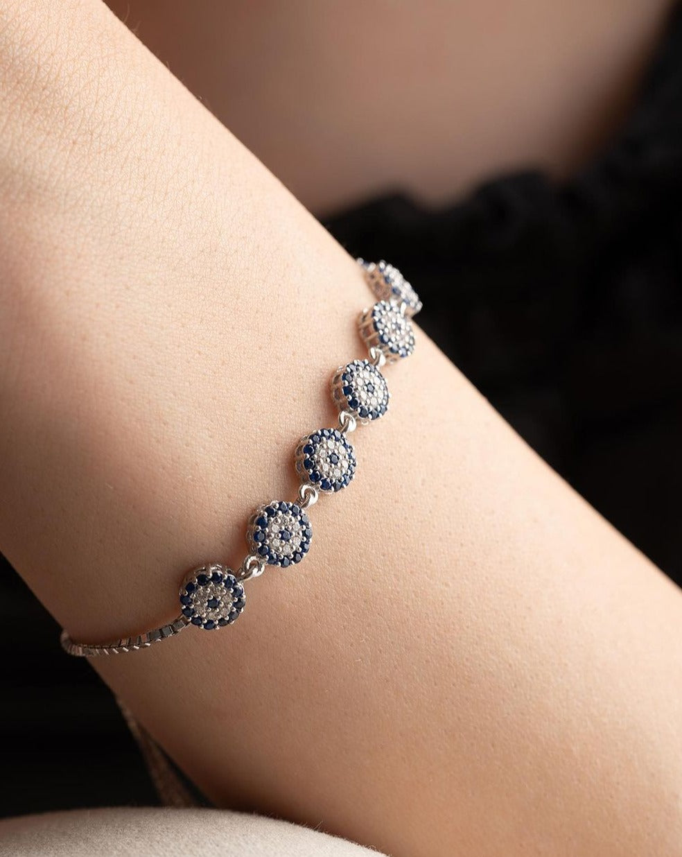 Blue And White Round Brilliant Cut Signity Diamond Cluster Bracelet For Women | Adjustable Bracelet For Her | Everyday Wear Jewelry