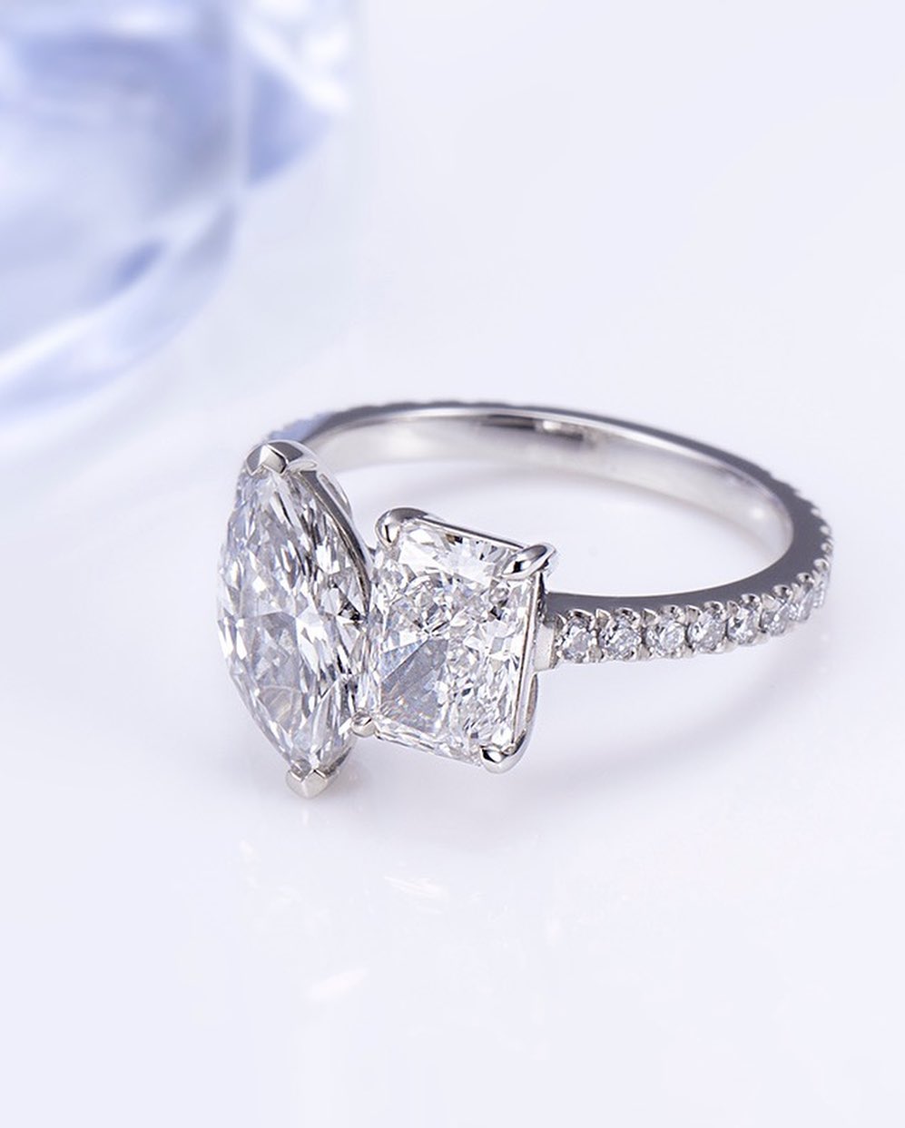 2.5Ct White Radiant And Marquise Cut Two Stone Ring | Engagement Ring For Fiancee | Proposal Ring | Toi Et Moi Ring