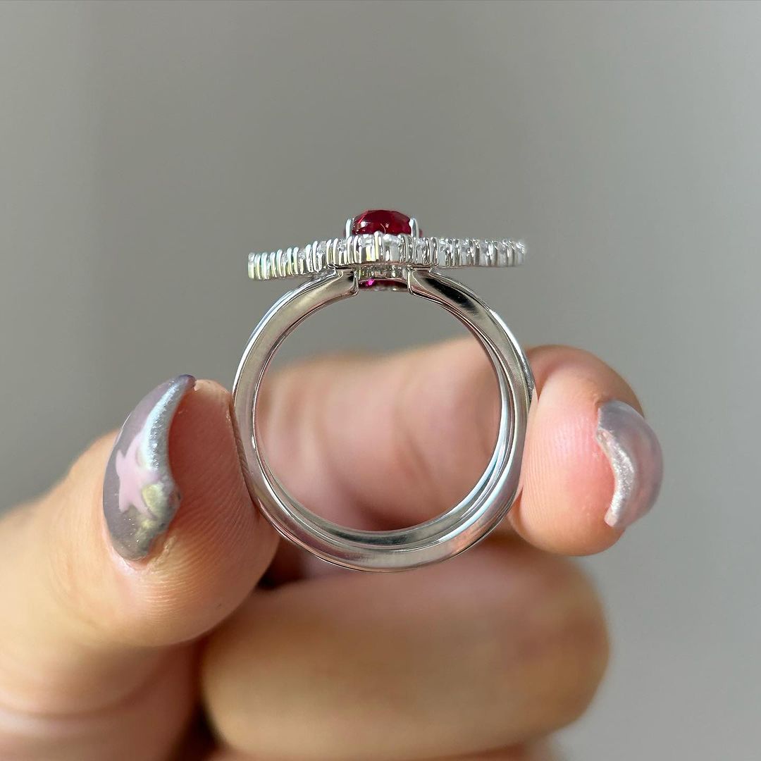 2.77Ct Red Oval Cut Solitaire Ring Set | Party Wear Ring Set | Birthstone Ring Set | Minimalist Ring Set