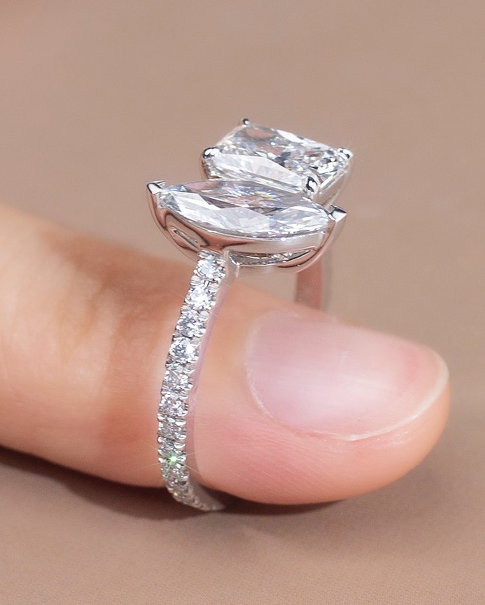 2.5Ct White Radiant And Marquise Cut Two Stone Ring | Engagement Ring For Fiancee | Proposal Ring | Toi Et Moi Ring