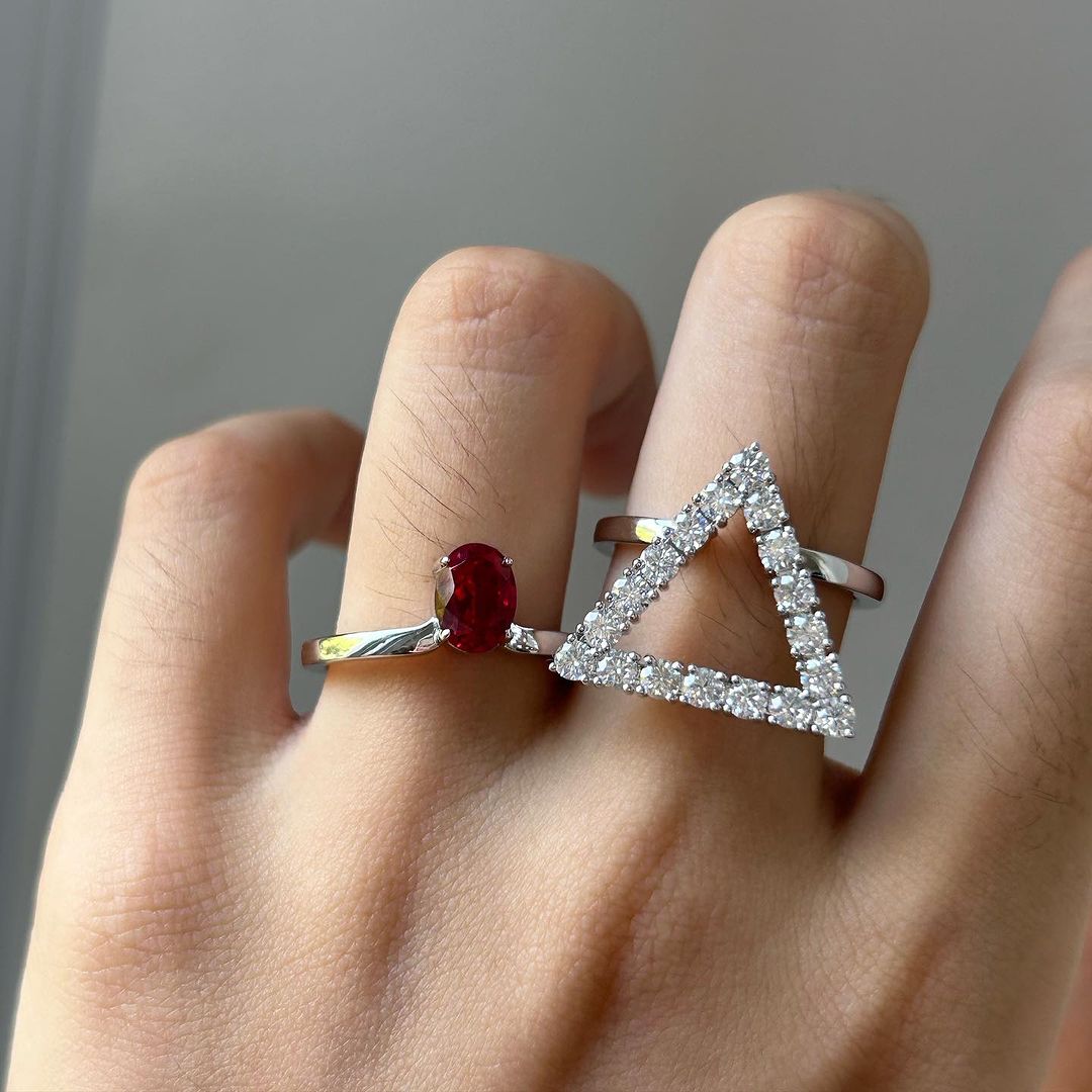 2.77Ct Red Oval Cut Solitaire Ring Set | Party Wear Ring Set | Birthstone Ring Set | Minimalist Ring Set