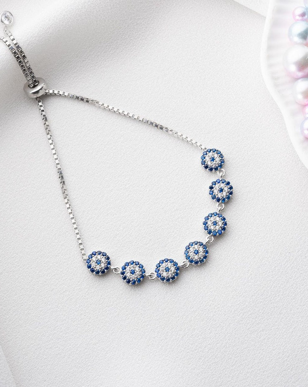 Blue And White Round Brilliant Cut Signity Diamond Cluster Bracelet For Women | Adjustable Bracelet For Her | Everyday Wear Jewelry