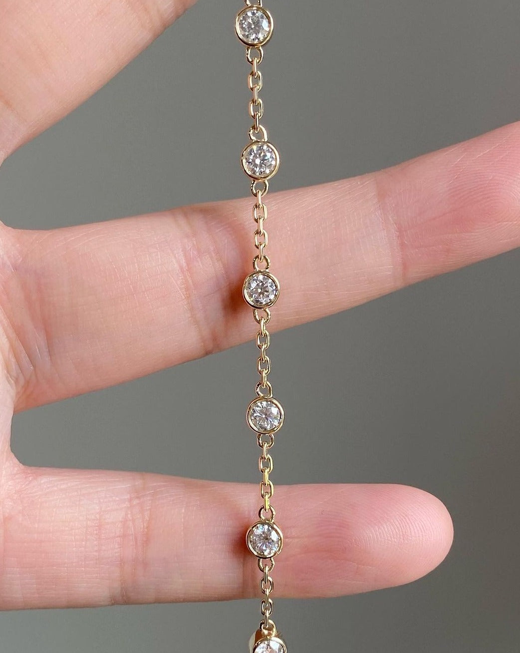 White Round Brilliant Cut Signity Diamond Bezel Set Bracelet For Women | Diamond Yard Bracelet | Thin Chain Bracelet For Her