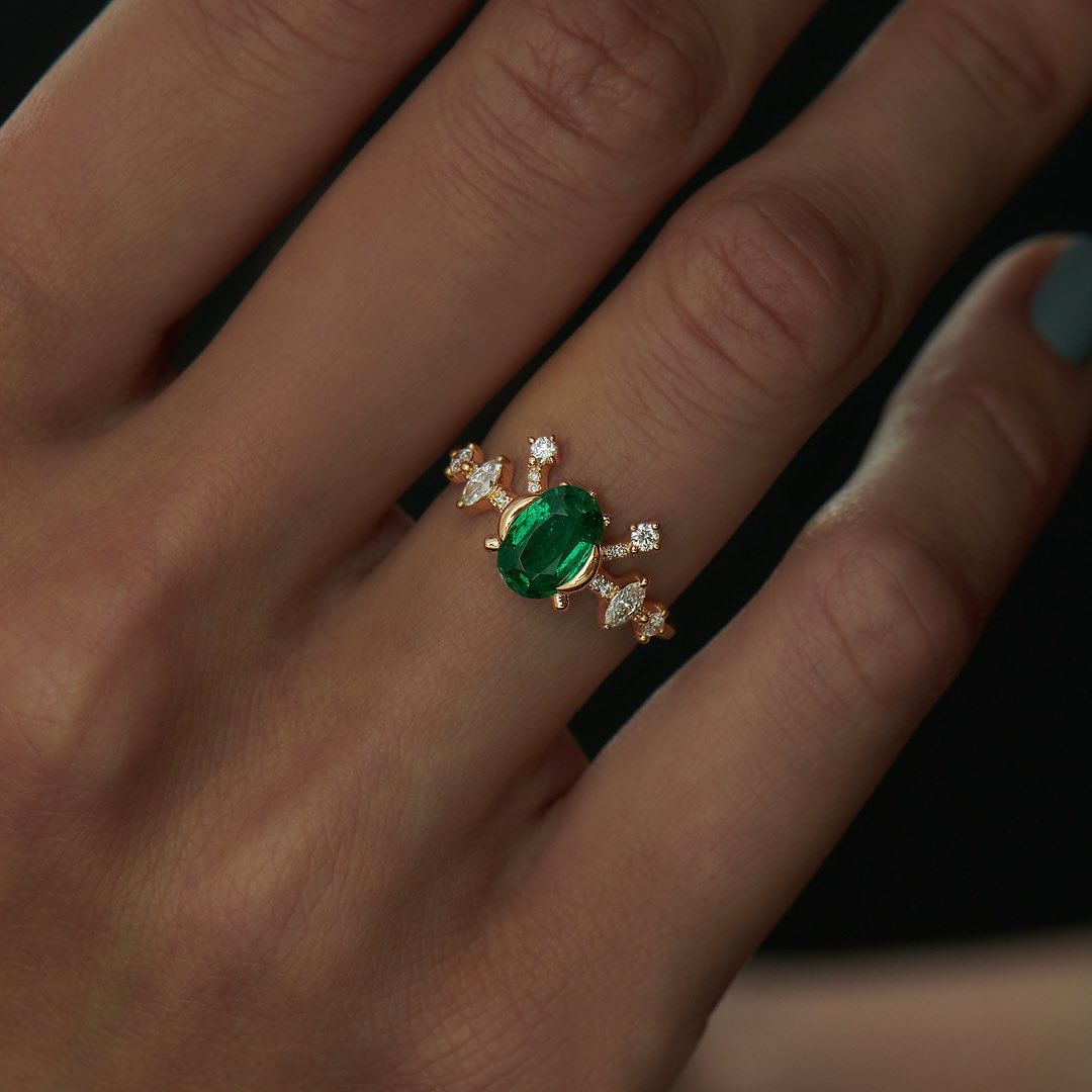 2.80Ct Green Oval Cut Bar Ring | Birthday Gift Ring | Women Jewelry | Trendy Ring