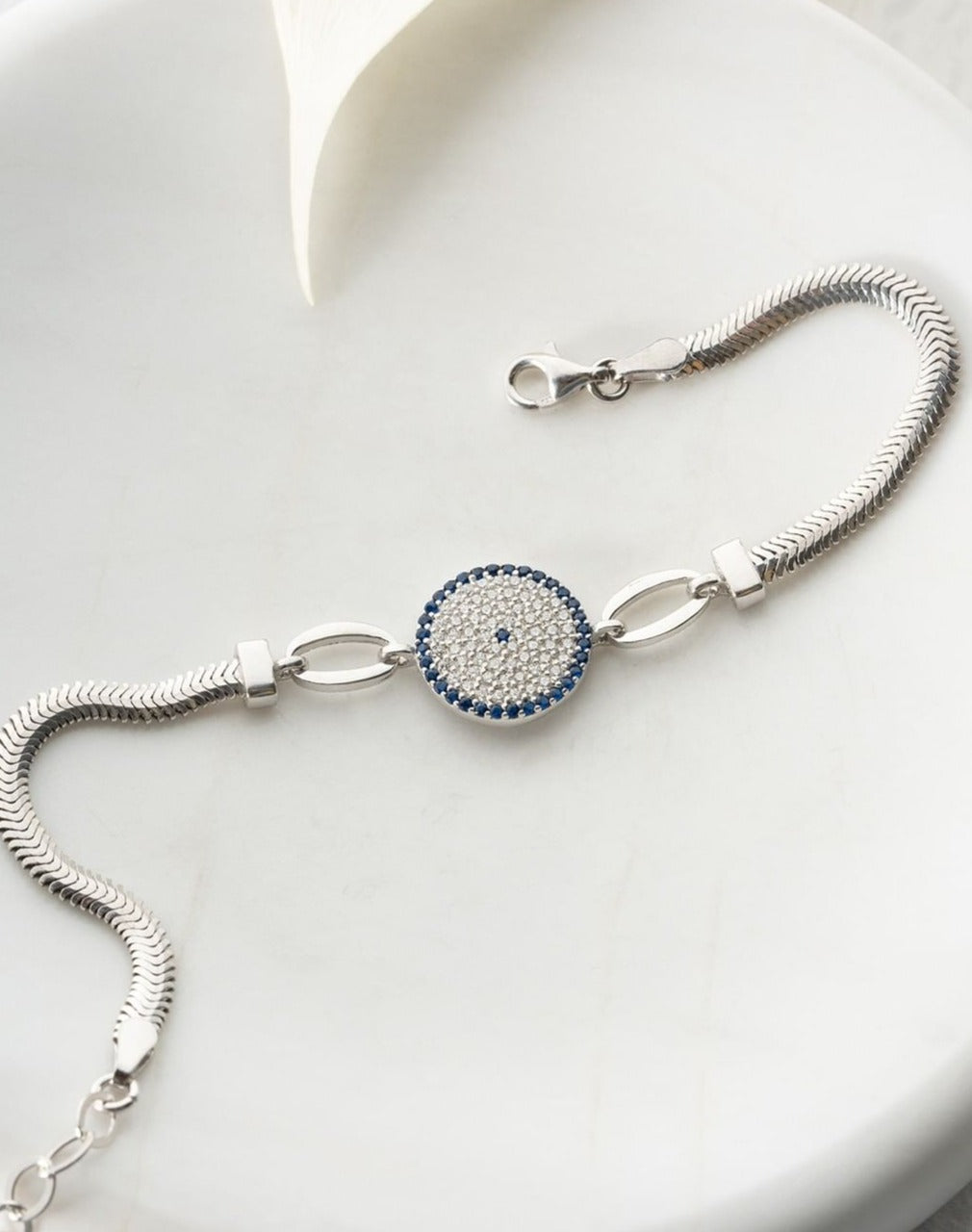 White And Blue Round Brilliant Cut Signity Diamond Cluster Bracelet | Birthday Gift Bracelet For Mother | Beautiful Bracelet For Women | Fashion Jewelry