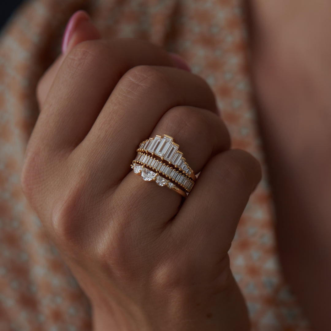 2.2Ct White Baguette Cut Bar And Prong Ring Set | Bridal Wedding Ring Set | Beautiful Ring Set | Triple Band Ring Set