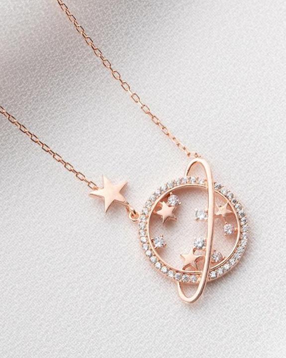 Planet Shape 2.55Ct White Round Cut Pave Pendant | Surprise Gift Pendant For Women | Stylish Pendant | Fashion Jewelry