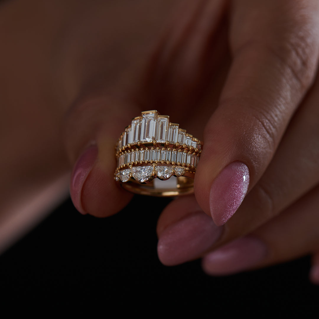 2.2Ct White Baguette Cut Bar And Prong Ring Set | Bridal Wedding Ring Set | Beautiful Ring Set | Triple Band Ring Set
